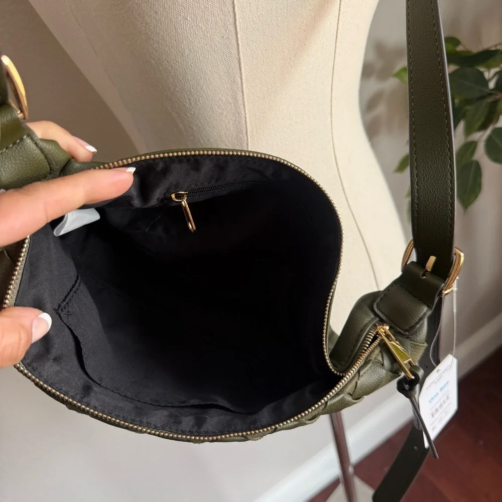 NWT Olive Green Woven Vegan Leather Crossbody Bag
